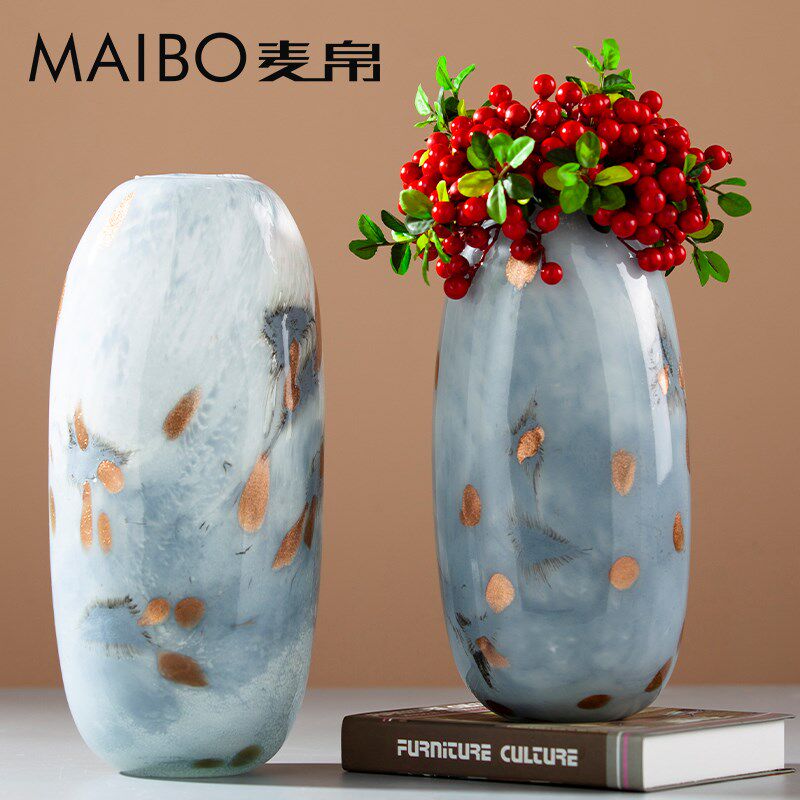 简约新中式琉璃水墨风蓝色花瓶家居室内玄关桌面摆放插花装饰品