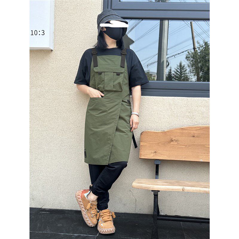 简约户外露营机能风前开叉围裙个性花艺餐饮咖啡工作服可定制logo