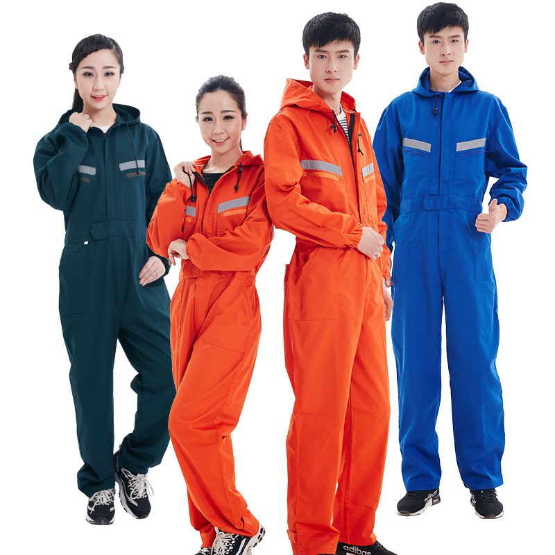 带帽连体工作服男长袖劳保工作服工作服印绣字喷漆汽修防护服套装