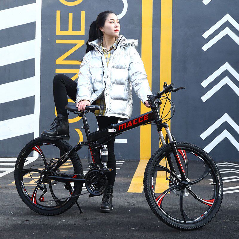 山地折叠自行车成年男女赛车越野变速一体轮双减.震学生单车