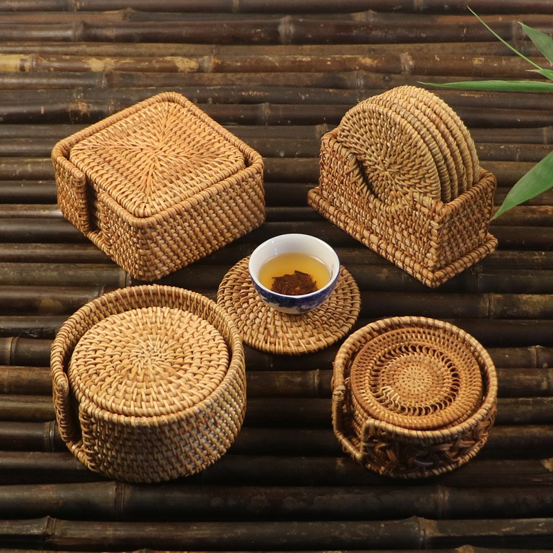 乌市发货新疆竹制隔热垫草编餐垫桌垫锅垫茶杯盘垫碗垫西餐垫