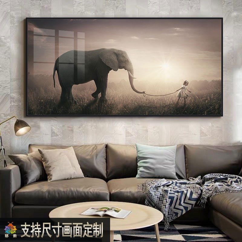 大象图案画像装饰画客厅沙发背景墙一整幅壁画现代风横版大气挂画