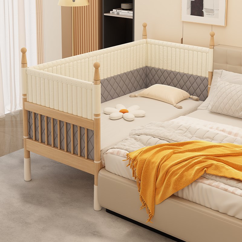 榉木拼接床宝宝加宽大床边加高护栏婴儿床延边实木儿童床大人可睡
