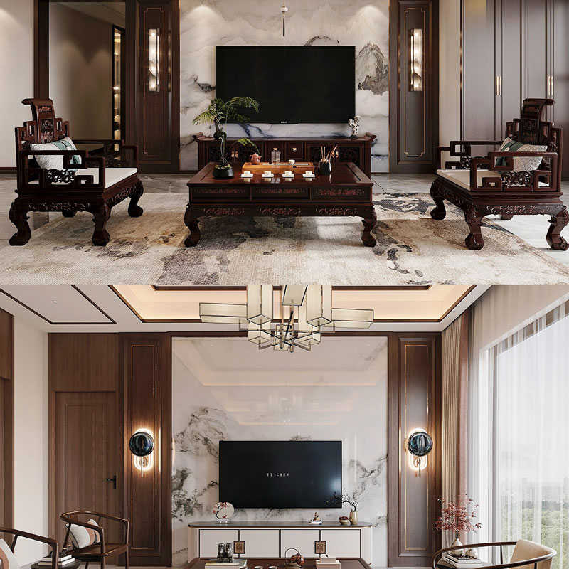 电视背景墙边框装饰条手工镶嵌金属条新中式免漆木饰面实木客餐厅