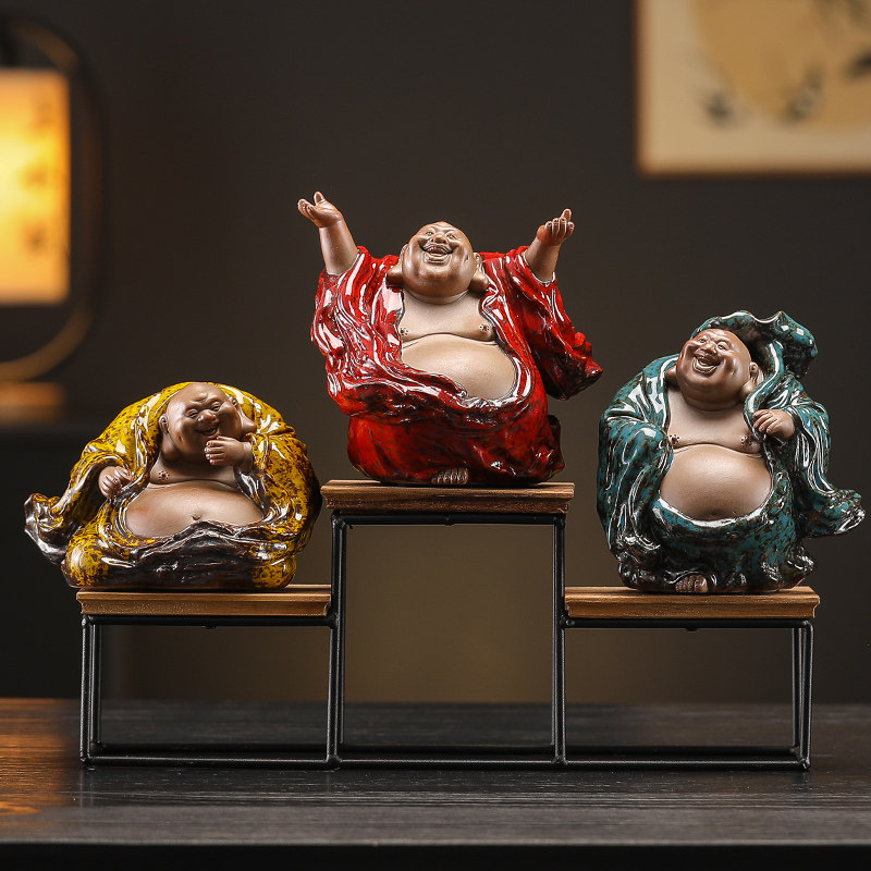 墨染留香欢天喜地招财弥勒佛大肚笑佛家居客厅玄关办公室装饰摆件