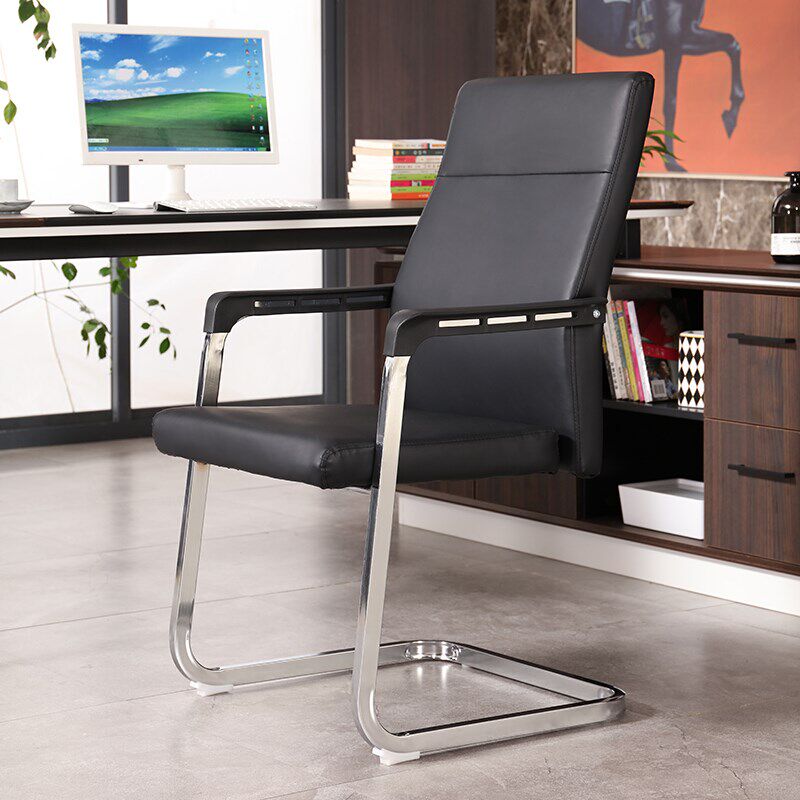 职员久坐椅电脑椅会议椅家用弓形脚员工办公椅子洽谈椅会客椅黑色