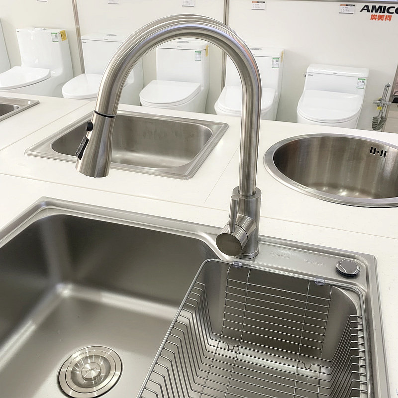 埃美柯厨房龙头水槽两件套304全不锈钢水槽全铜可伸缩龙头水嘴