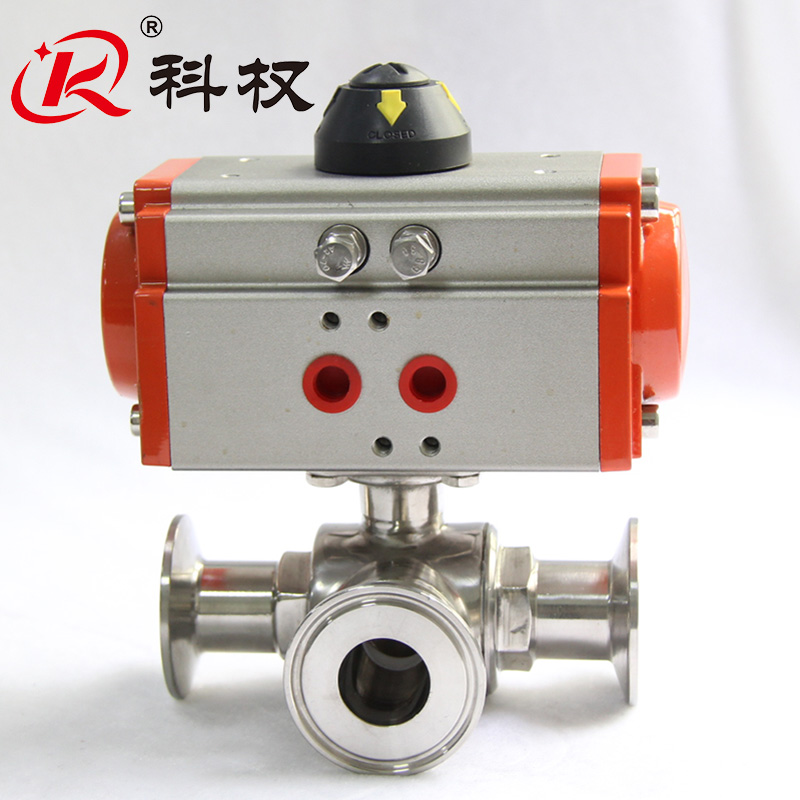 304不锈钢卫生级气动快装三通球阀卡箍卡盘式气动球阀球芯T型L型