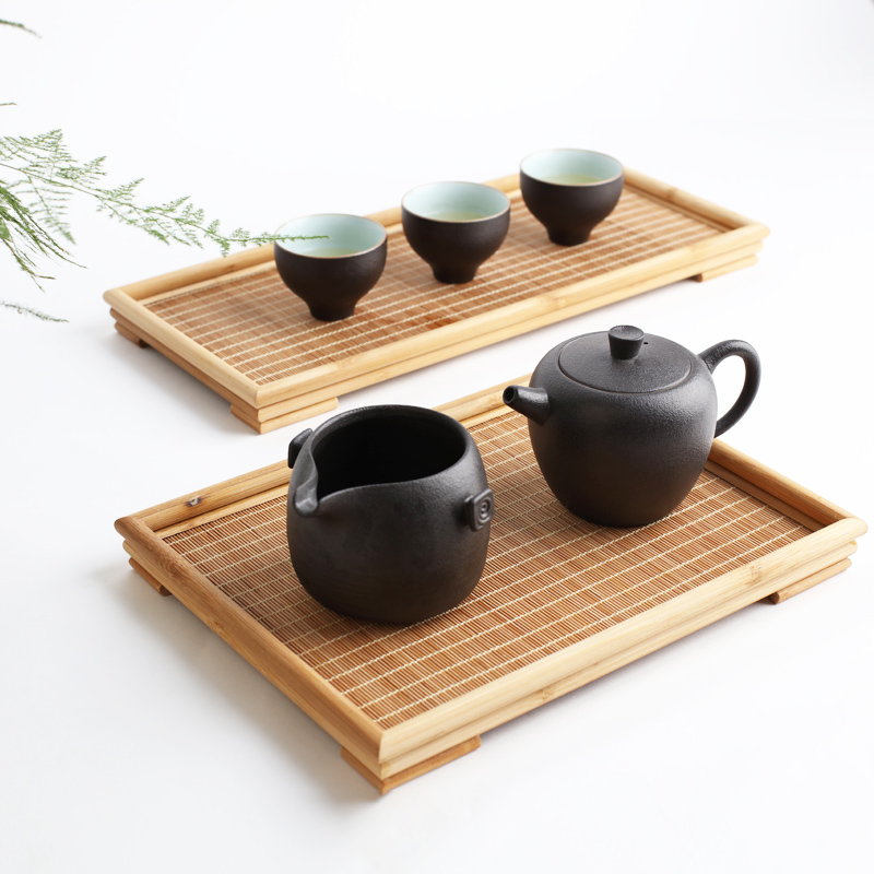 竹丝茶盘 竹制正方盘长方盘实木家用托盘日式干泡台杯托茶具配件
