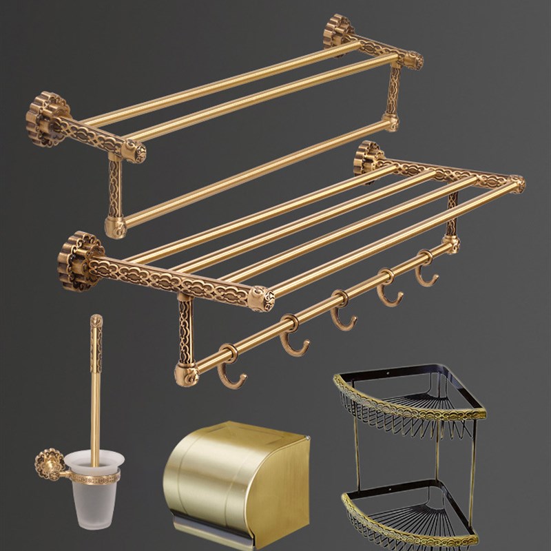 BK9K祥云铜金色n轻奢风毛巾架浴室毛巾架挂件卫浴置物架免打