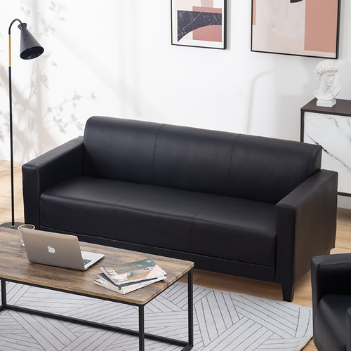 办公室沙发小户型l现代简约黑色皮接待公寓客厅休息区商务双人三
