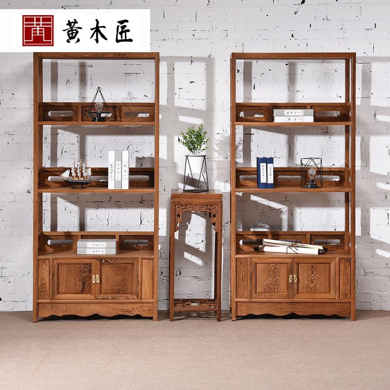 红木书架鸡翅木中式m书整体橱柜实木置物架书房隔断彷古落地陈列