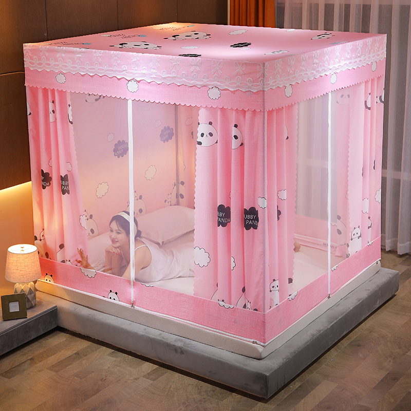 家用遮光蚊帐床帘一体式支架1.5m2米1.8m儿童防摔蒙古包1.2防尘布