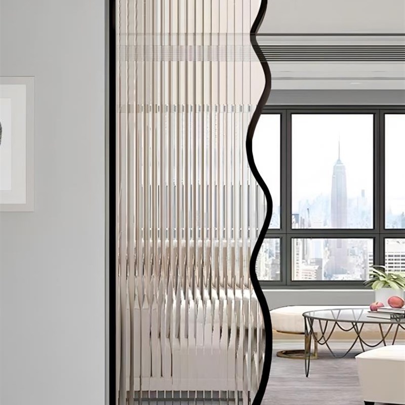 现代简约不锈钢屏风客厅钢化艺术玻璃洗漱台卫生间干湿区隔断玄关