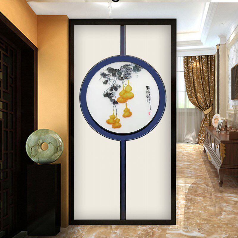 五福临门玄关画新中式装饰画葫芦墙纸壁纸过道装饰壁画走廊背景画