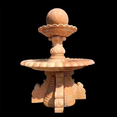 石雕喷泉汉白玉水钵大型晚霞红中式园林景观水景庭院水池流水摆件