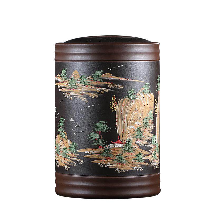 宜兴紫砂茶叶罐大小号陶瓷密封罐防潮家用普洱储存茶罐紫砂茶叶缸