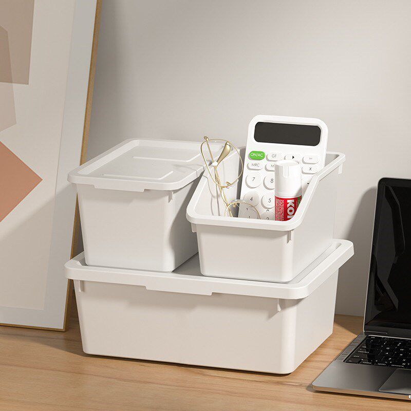 简单的纯色桌面化妆品收纳盒多尺寸可堆叠卧室收纳盒杂项收纳盒