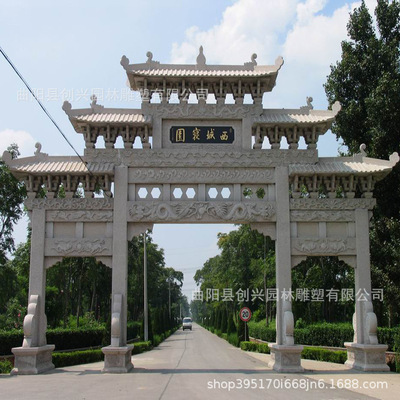 石雕牌楼花岗岩牌坊村口村庄景区建筑寺庙山门园林三门五楼手工