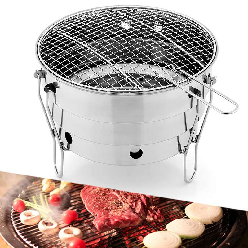 小型烧烤炉户外不锈钢便携BBQ烤肉烤网野营野餐炭炉折叠烤炉出口