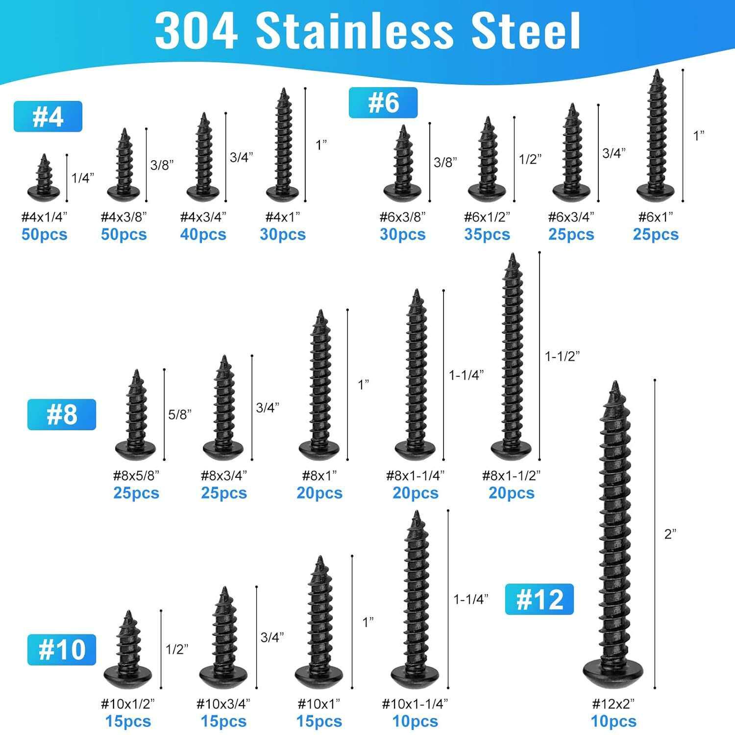 460pcs黑锌十字盘头自攻木螺丝套装4#6#8#10十字圆头螺丝自攻螺丝