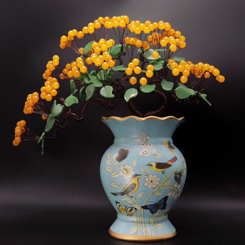 水晶发财摇钱树玉髓招财树家居酒柜店铺开业结婚喜庆乔迁送礼摆件