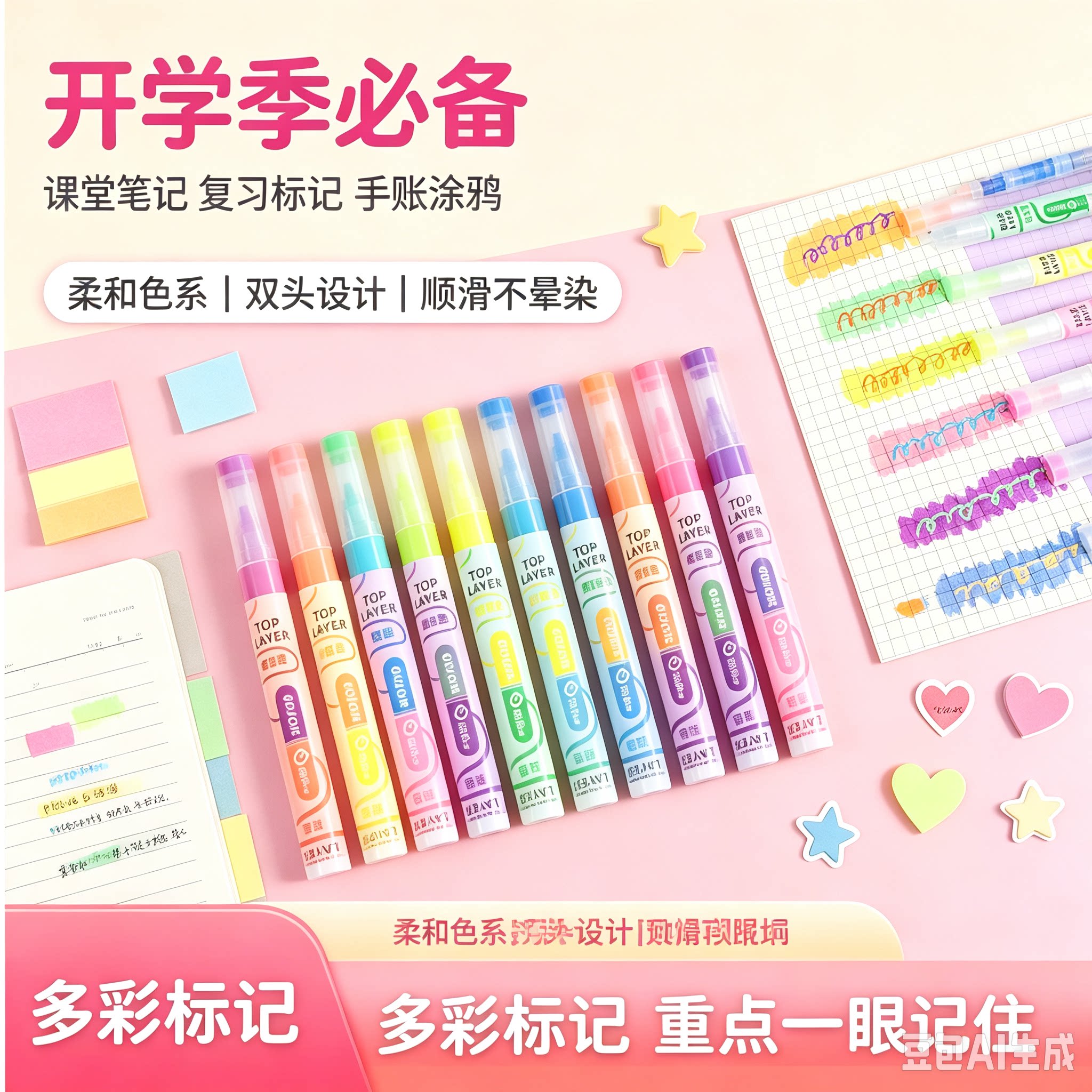 开学特惠！【12支24色】新款ins叠色重点笔划重点彩色记号笔yz