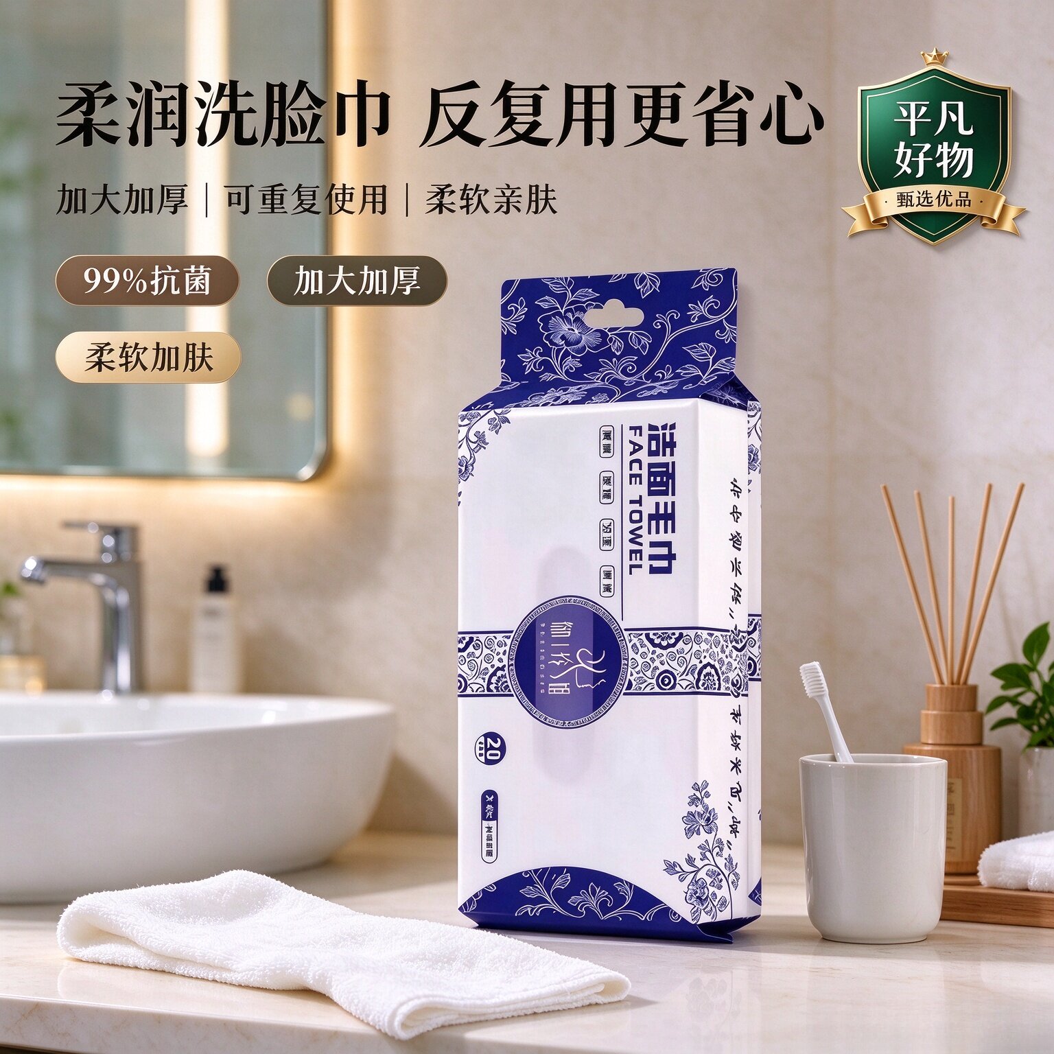 【洁面毛巾】加大加厚洗脸巾柔软热敷毛巾抽取式非一次性脸巾2JL