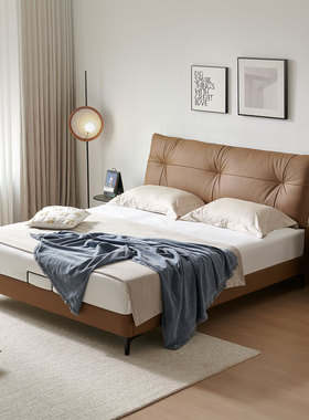欧派OPPEIN真皮软包现代简约1米8主卧室双人大婚床全实木床双子座