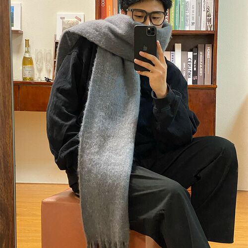 ins马海毛围巾男纯色百搭冬季保暖F加长流苏围脖女韩版流苏披肩
