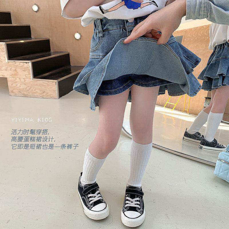 依依妈酷版OPG甜辣妹牛仔韩裙百褶假儿童宝宝两件裙裤