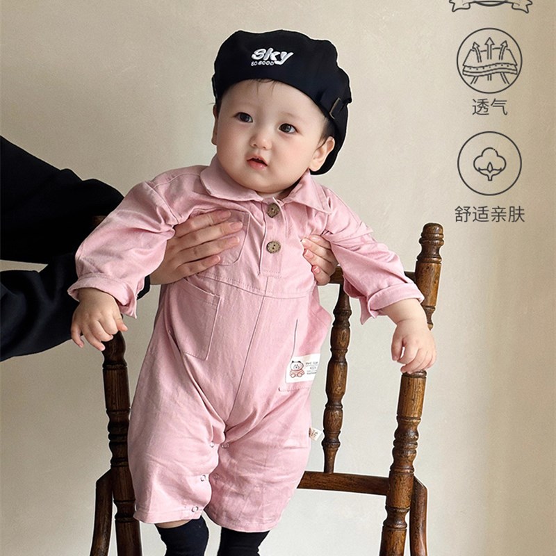 婴幼儿秋季服装2025新款韩式英俊x男婴连体衣春季和秋季婴儿满月1