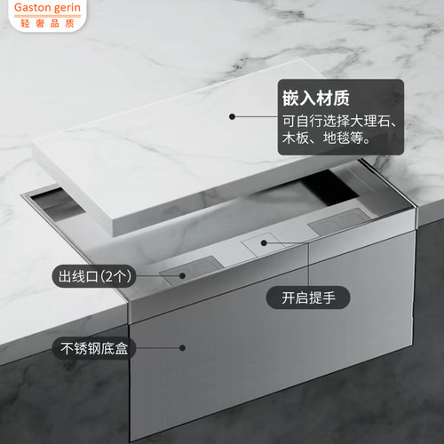 200型大理石嵌入式地插隐形不锈钢纯F平隐藏式10A五孔十孔地面插