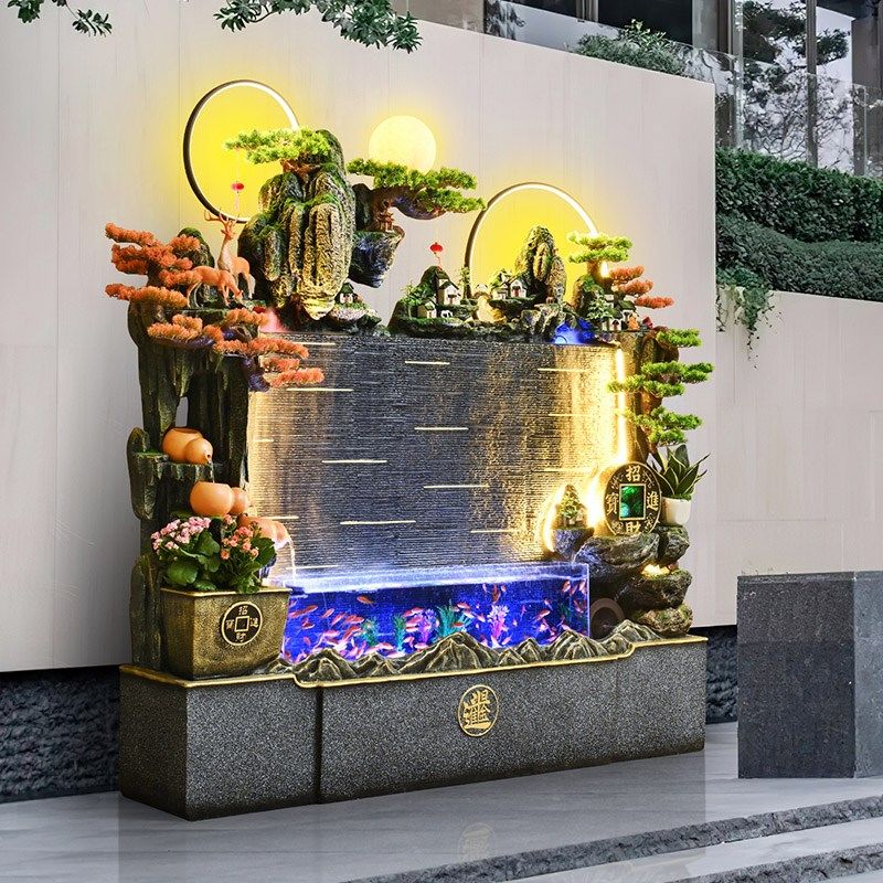 水幕墙假山循环流l水酒店落地鱼缸办公室水景观送礼招财屏风摆件