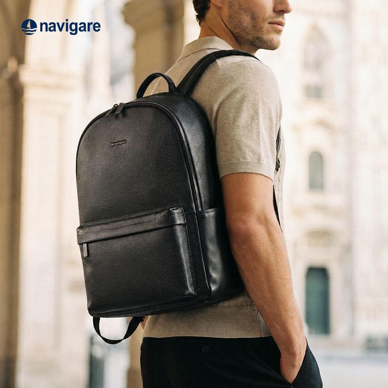 【新品】Navigare意大利小帆船真皮商务双肩包男士通勤电脑包送礼