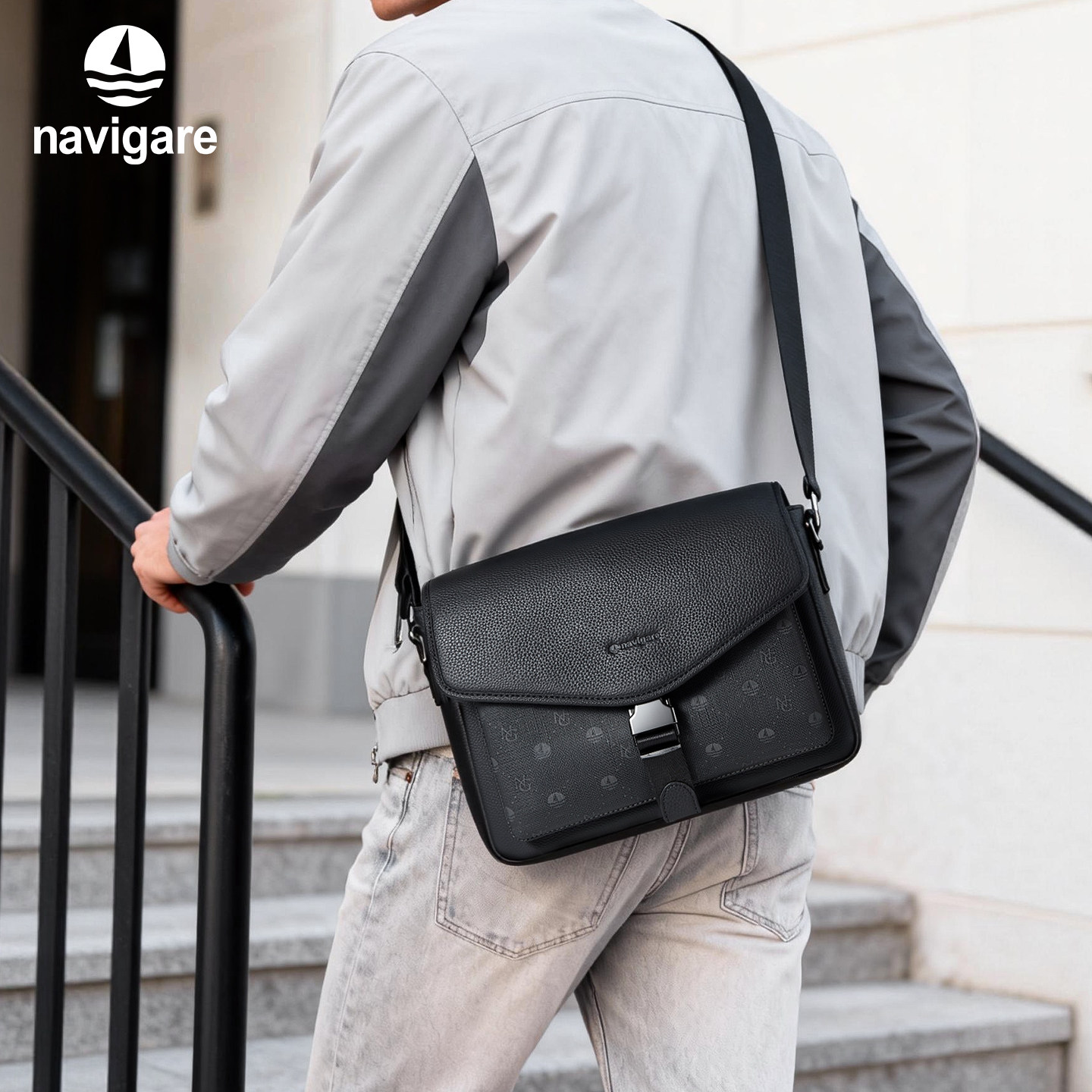 Navigare/纳维凯尔意大利小帆船单肩包头层牛皮通勤男士斜挎包男