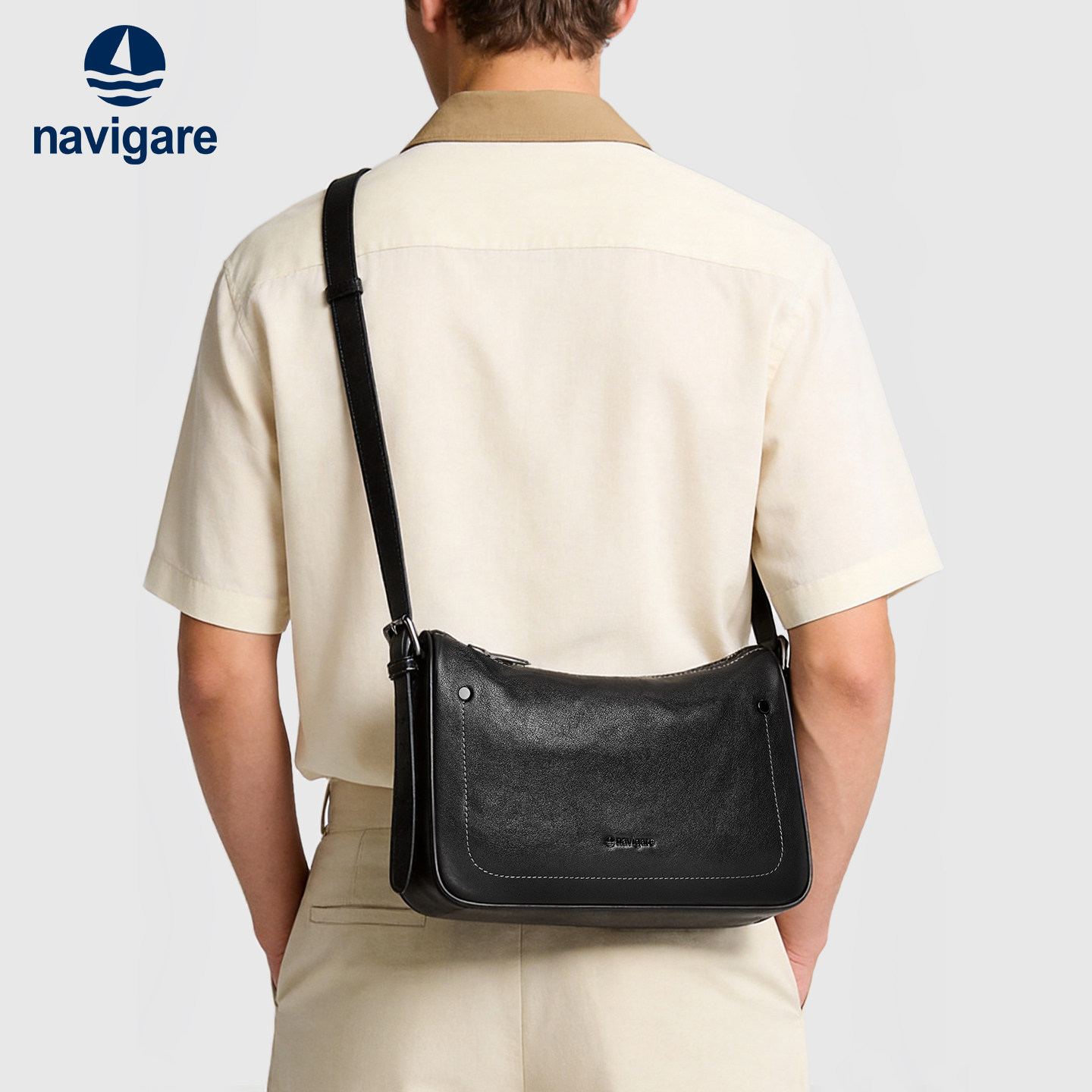 Navigare意大利小帆船植鞣牛皮男包真皮男士小斜挎单肩包休闲通勤
