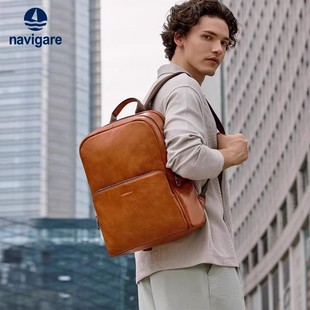 navigare纳维凯尔小帆船真皮双肩包电脑商务背包牛皮通勤男士