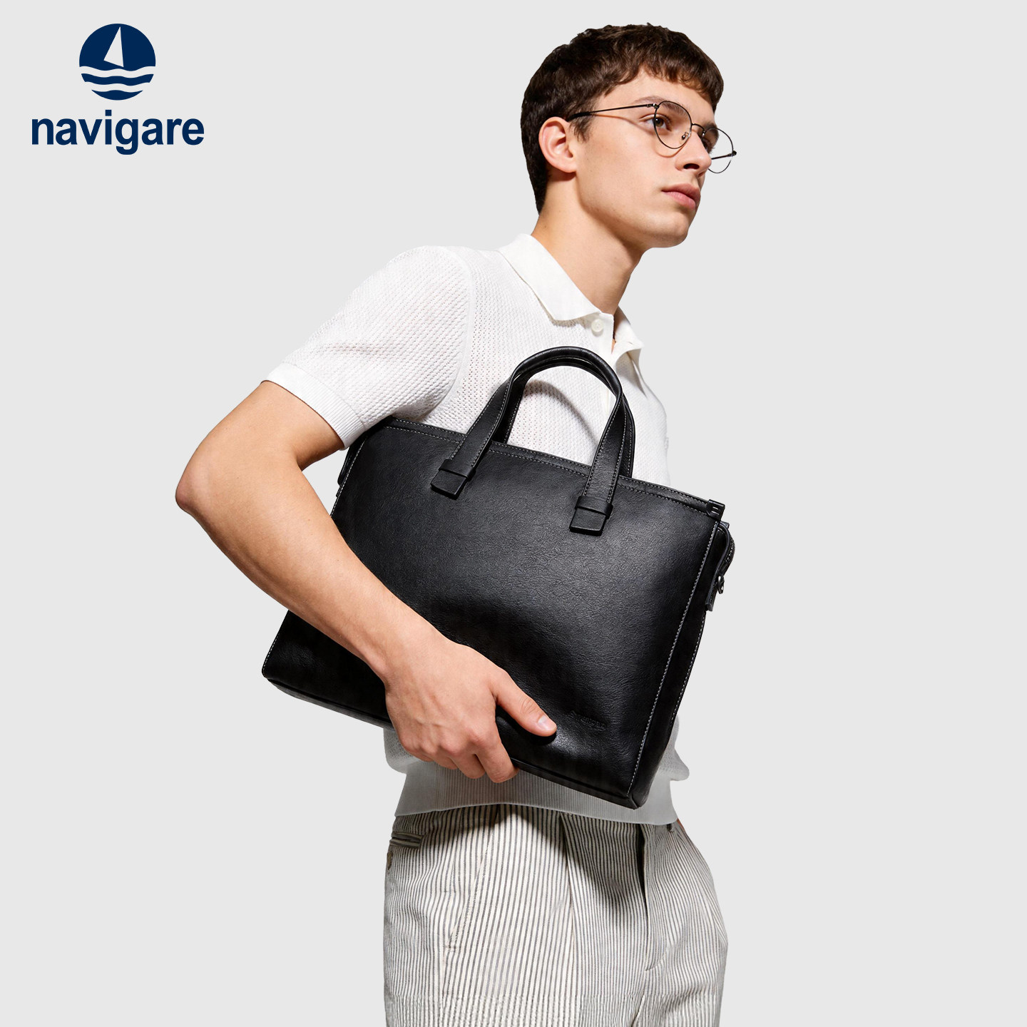 【真皮】Navigare纳维凯尔小帆船商务牛皮电脑包公文包男款手提包