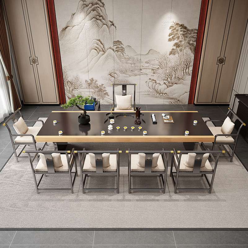 实木大板茶桌椅组合办公室茶桌新中式禅意茶台几带茶盘一体泡茶桌