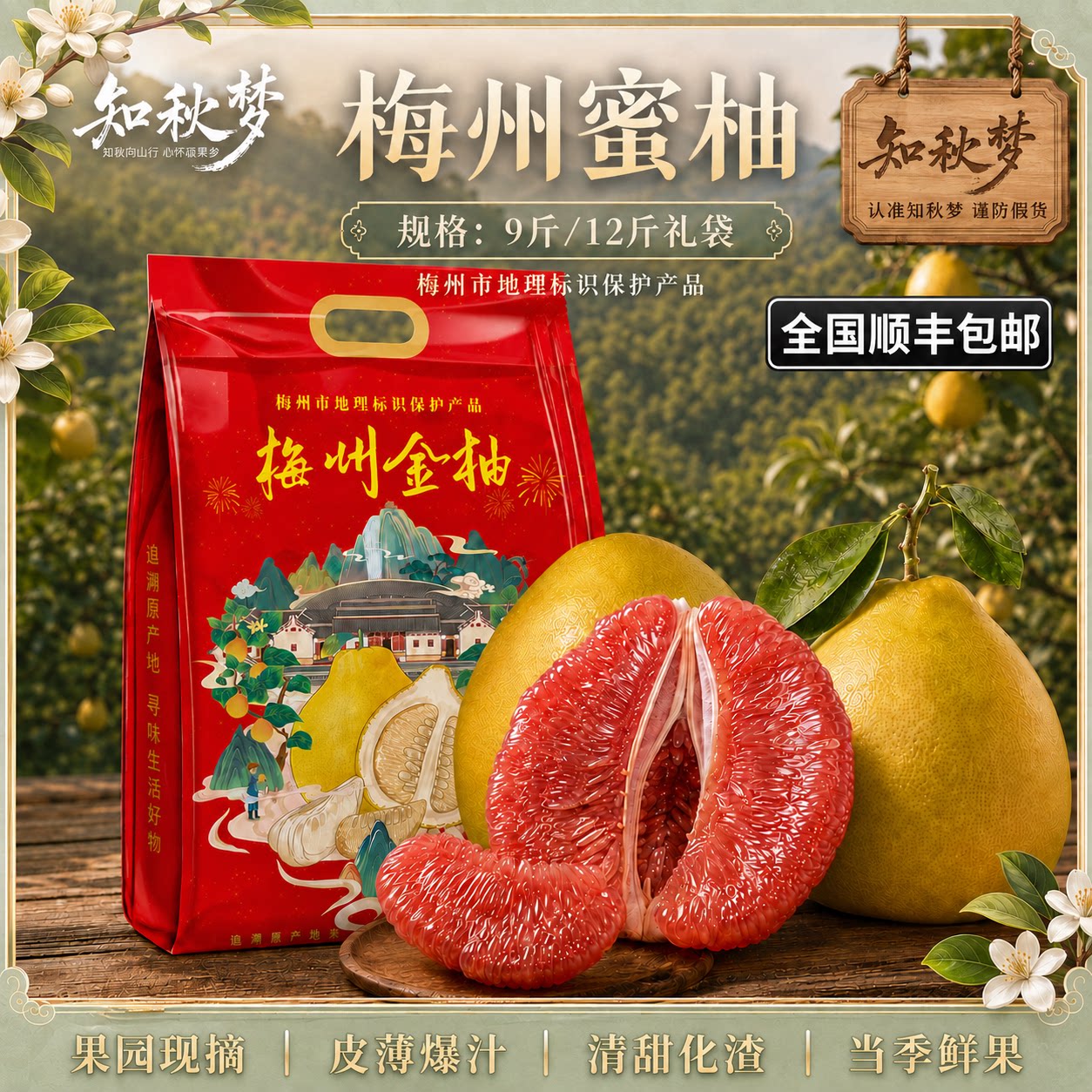 梅州老树红肉蜜柚大果中秋礼袋