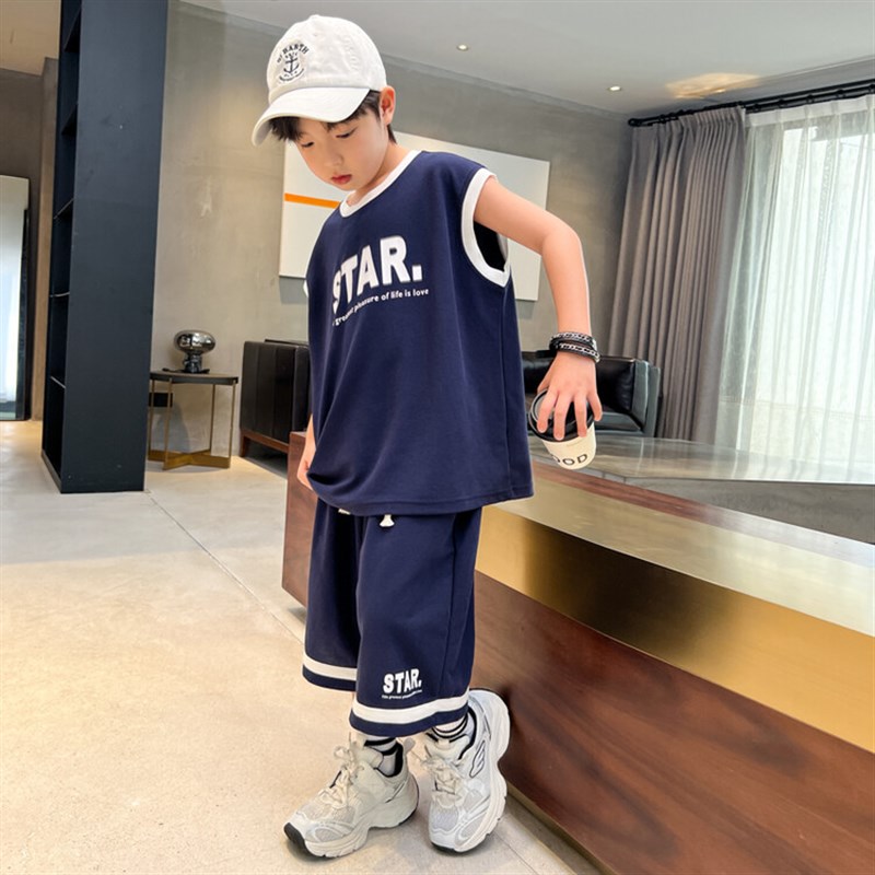 孩子棉混纺布B类夏季男套装