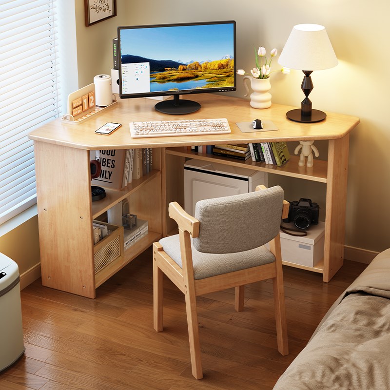 小户型实木转角书桌卧室墙角省空间三角形电脑桌子学生家用写字桌