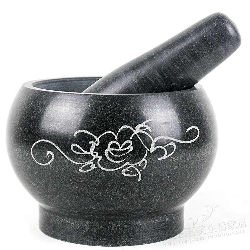 天然原石捣蒜器青石石臼蒜臼压蒜蓉器捣碎器家用研磨罐蒜臼子擂钵
