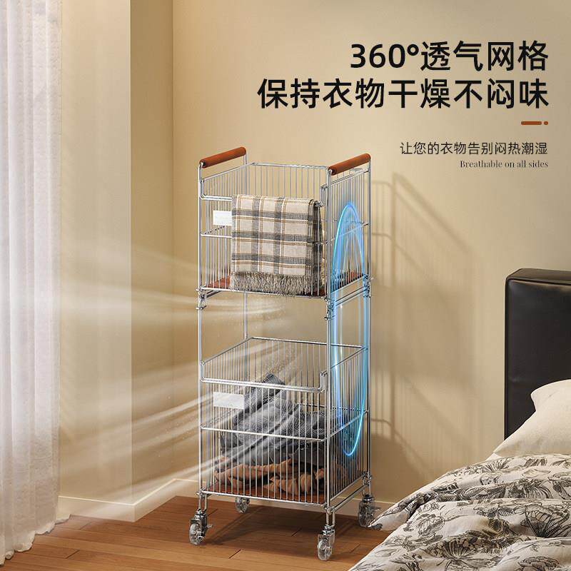 阳台衣房置物架落地衣双层脏衣篮浴室移动脏化ab250530妆室脏衣筐