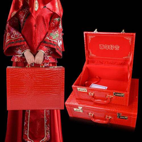 结婚Ev0PeN21陪嫁箱钱箱皮婚庆彩手提密码箱方新娘嫁妆箱礼女箱红