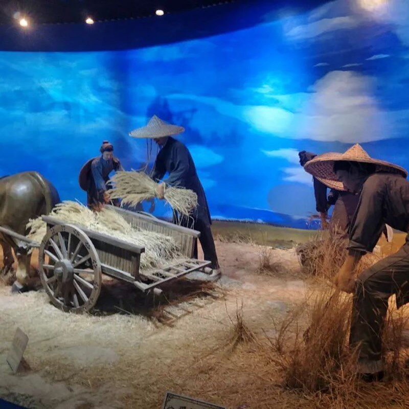 古代农业雕塑定制农r耕收割场景蜡像定制仿真人硅胶像定制