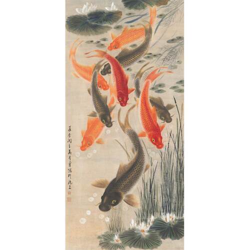 画九鱼图青霞九MJG鲤图轴鲤鱼吴锦鲤图吴前程锦图似贺喜国字画装