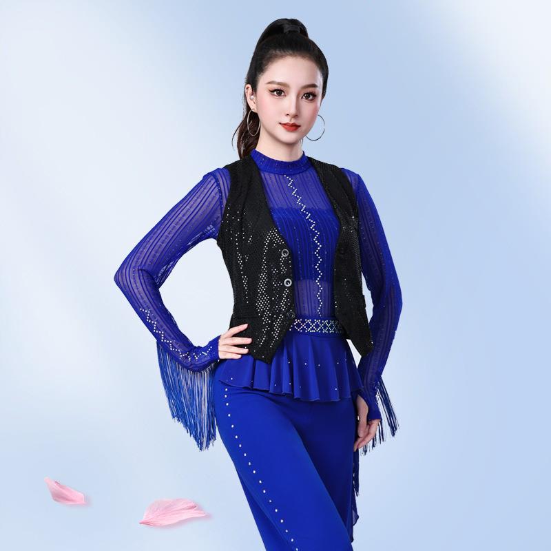 新款亮片马夹女时尚显瘦r无袖开衫坎肩高档跳舞外搭洋气广场舞马