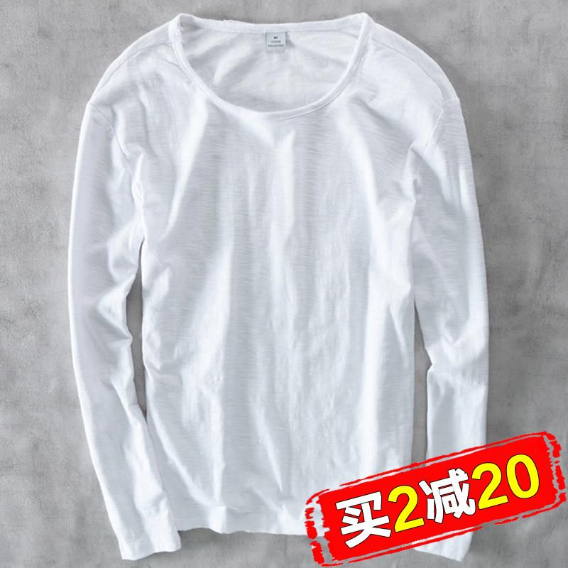 竹打节棉体恤mYWEiYb7长袖薄款夏季超薄男士底衫纯内搭潮流宽棉松